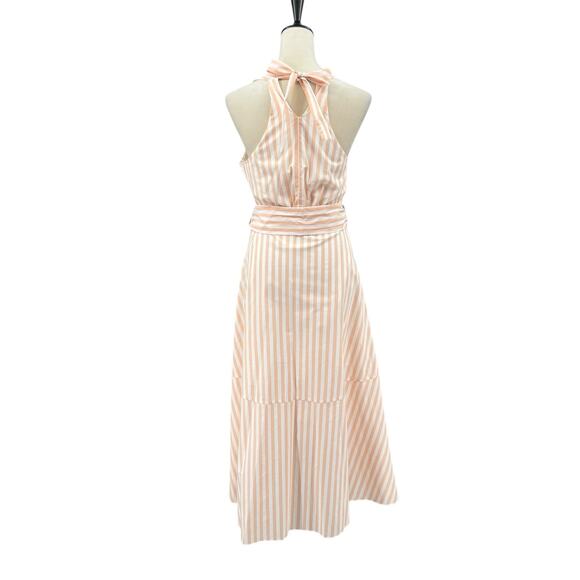 Cremieux Peach & White Stripe 100% Cotton Sleeveless Fit & Flare Midi Dress - Picture 4 of 13